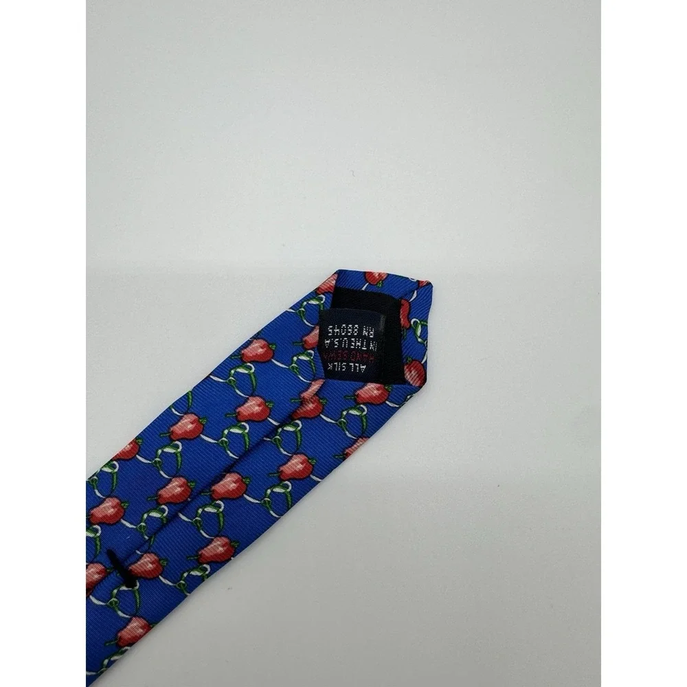 North Shore Rumson NJ Silk Tie Blue Red Fruit Pattern Necktie Classic Preppy